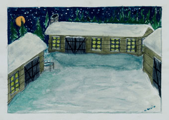 Gouache bygdemotiv.