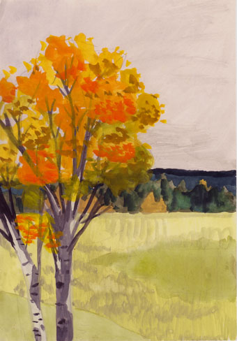 Gouache naturmotiv.