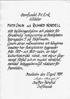 Samfundet S:t Eriks diplom.